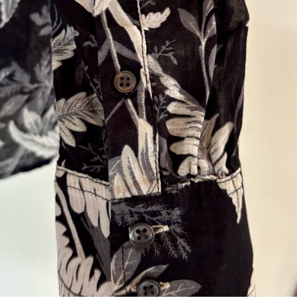 Talbots Black and White Leaf Print Button Down Shirt - Picture 4 of 6